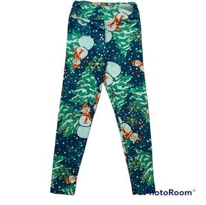 LuLaRoe Winter Snowman Leggings Blue Green White Orange Red Size Small